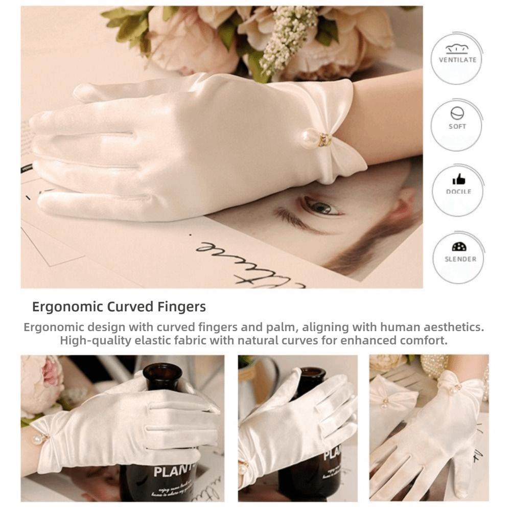 Lolita JK Bridal Gloves Pearl Dance Mittens Elegant Full Finger Gloves Women Girls