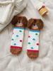 Women's Non-Shedding Coral Fleece Sleep Socks - Cute Cartoon Puppy Design with Big Ears, Warm Mid-Calf Socks for Autumn and Winter.