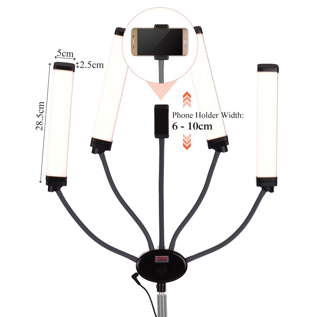FX 800II Four Arm LED Video Lamp Fill Lights Bi Color 3200 5500K Color Temperature Light Strips with Flexible Hoses LCD