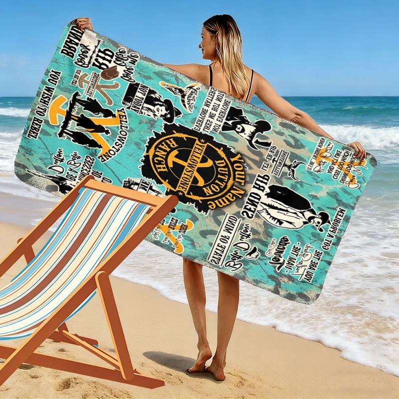 Name Custom Western Series Yellowstone Print Beach Towel, Large Soft Quick Dry Towel for Beach Camping Swimming