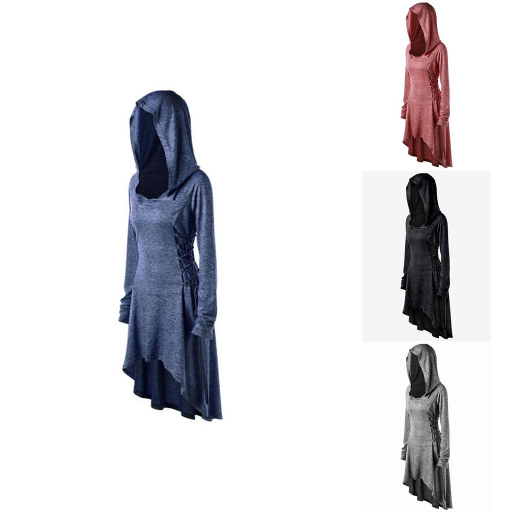 Stylish Punk Women's Plus Size Lace Up Dip Hem Tunic Hoodie Long Sweatershirts Dress Top For Every Occasion