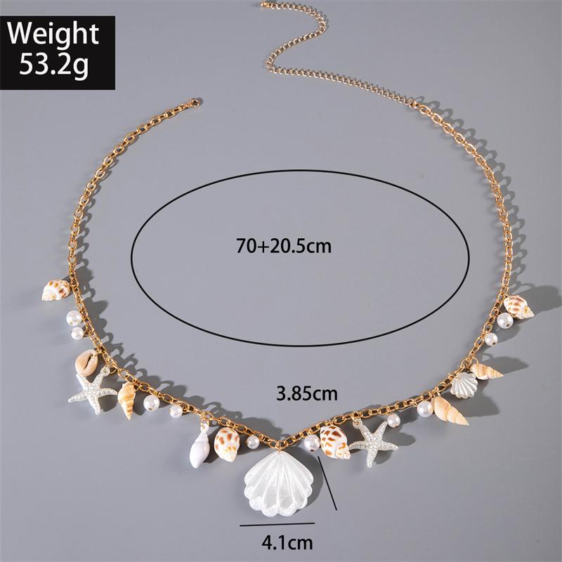 Boho Shell Starfish Conch Belly Chain for Women Sexy Imitation Pearl Gold Color Waist Chain Summer Beach Body Jewelry Belt Gift