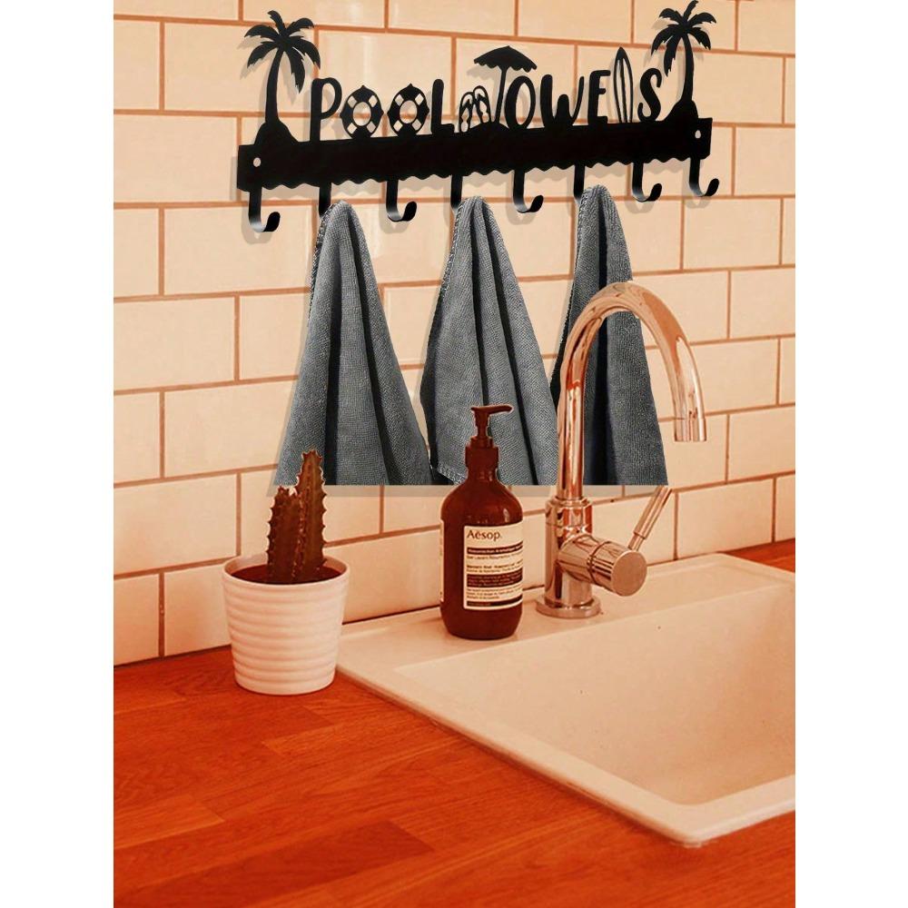 Wall Mounted Heavy Duty Towel Rack 8 Hooks Bathroom Pool Metal Organizer