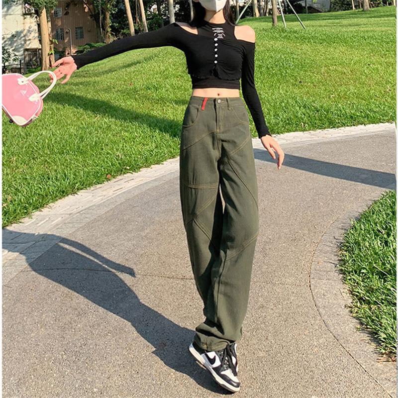 2022 Autumn Fashion zipper Baggy Cargo Pants Women high waist Sweatpant Trousers Vintage Street Pockets Wide Leg Straight Jeans