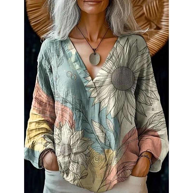 BITCED Women's Fashion Casual Long Sleeve V Neck Blouses & Shirts