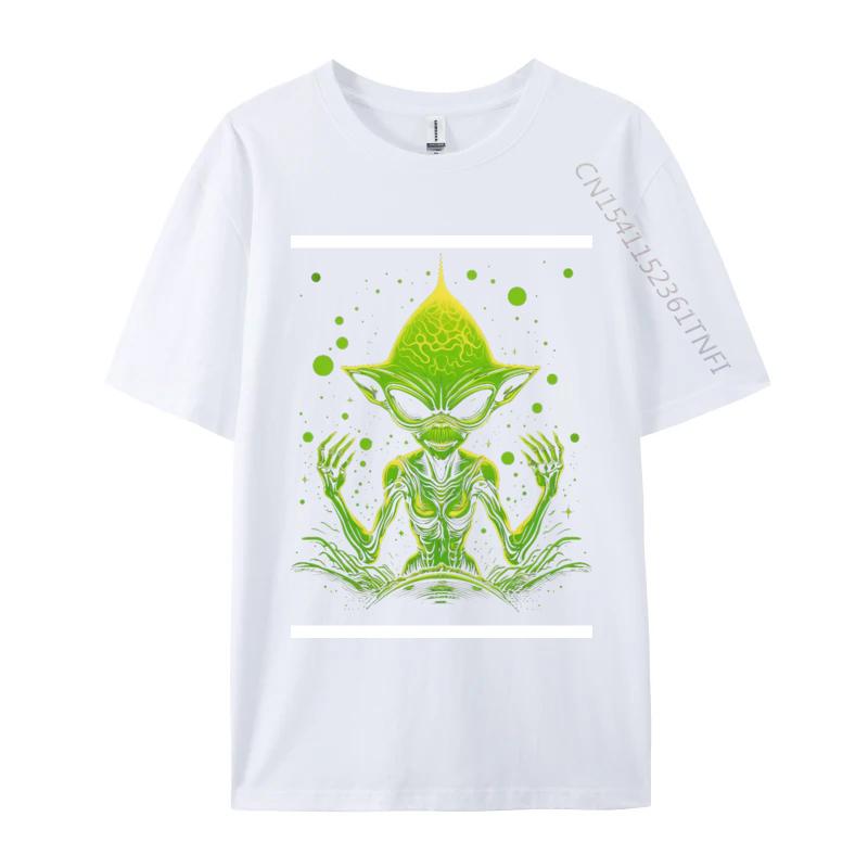 Happy Green Alien Tshirt Tops Shirts Retro Hip Hop Combed Cotton Men Top Tshirts Printed Tee Shirt Clothing