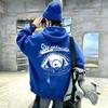Latest style French pattern eye design children's hooded pullover sweatshirt with long sleeves and loose fit for boys and girls