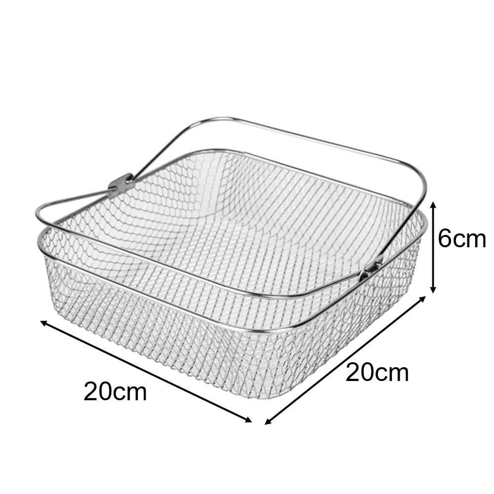 Quadratischer Edelstahl-Heißluftfritteusenkorb für 5,8QT 6QT Heißluftfritteusen Zubehör Für Hähnchen Steak Desserts Snacks Frittiert