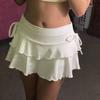 Cross-border Retro Style Irregular Ruched Lace-up Low Waist Skirt