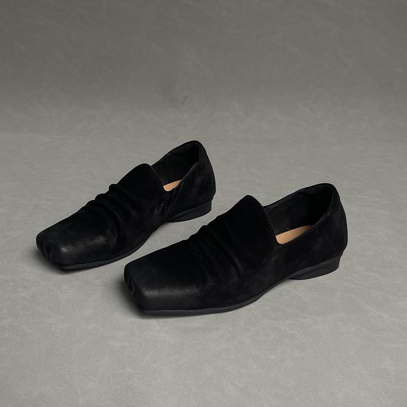 

Модные туфли из коровьей кожи в стиле ретро с носом свиньи. Все балетки из натуральной кожи на плоской подошве. Туфли-лоферы. 40 чёрный