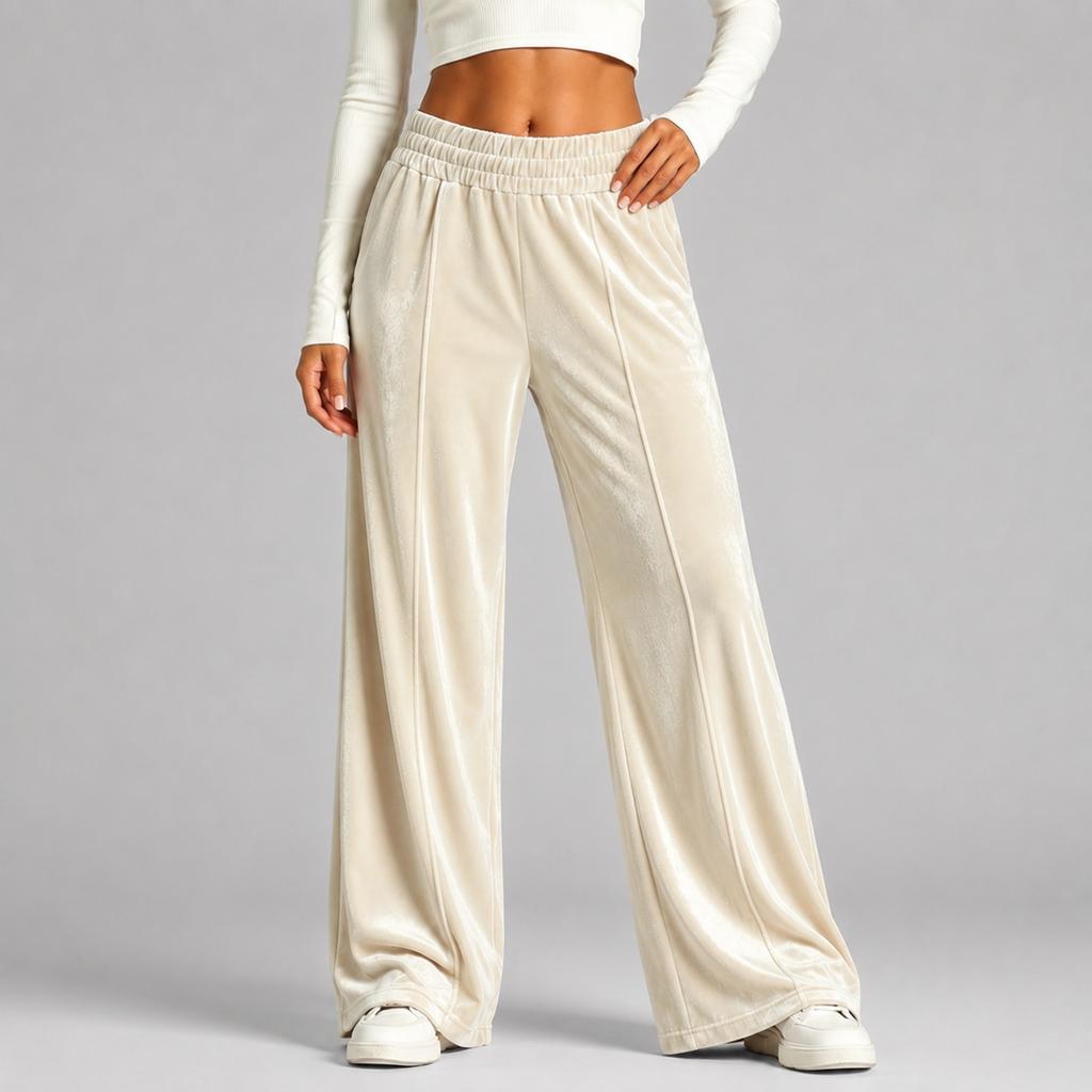 Women's Velvet Wide Leg Pants Casual Drapey Trousers for Fall Winter