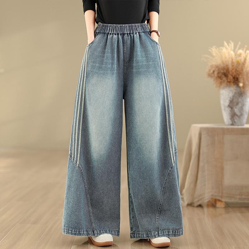 

DIMANAF 2026 Summer New Plus Size Jeans Women Elastic Waist Long Pants Loose Casual Denim Cotton Trousers Blue Pants 2XL світло-синій колір