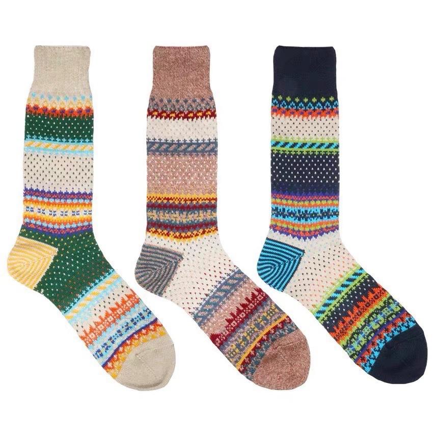 Retro Ethnic Style Thick Line Kaji Street Style Couple Medium Tube Stacking Socks Female Xiaohongshu Same Style