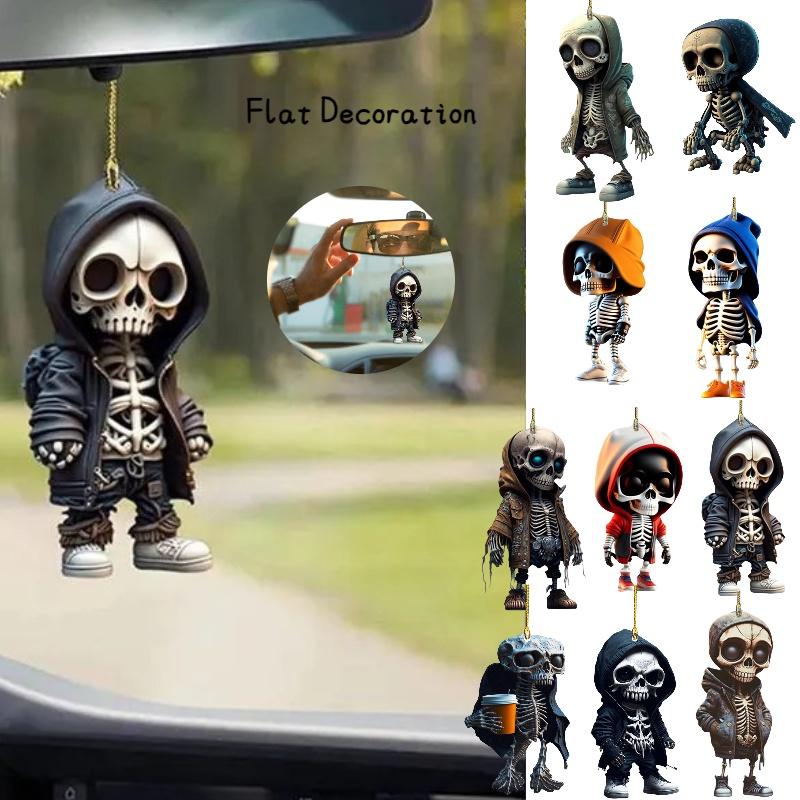 Cartoon Skull Acrylic Car Hanging Decor Halloween Tree Decoration For Home Colors)