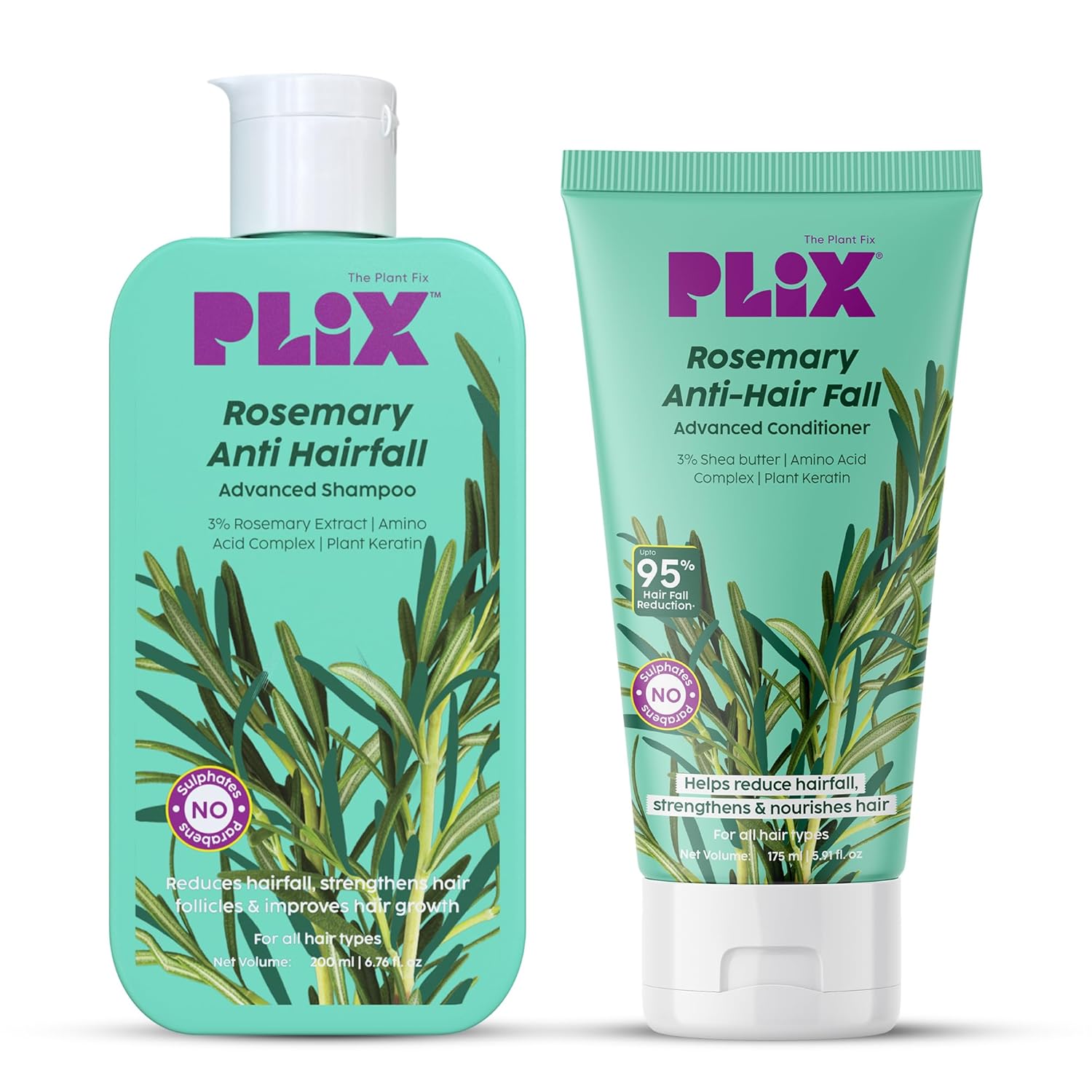 PLIX The Plant Fix Rosemary Anti Hairfall Shampoo 200ml & Conditioner 175ml For Men & Women