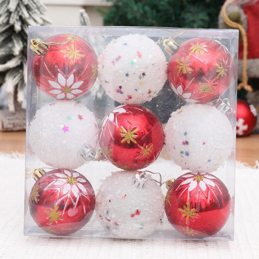 Christmas Hanging Ball, Christmas Tree Decoration, Snowflakes, Five Stars, Christmas Ball, Accessories, Combination, 6cm, 9-piece Set