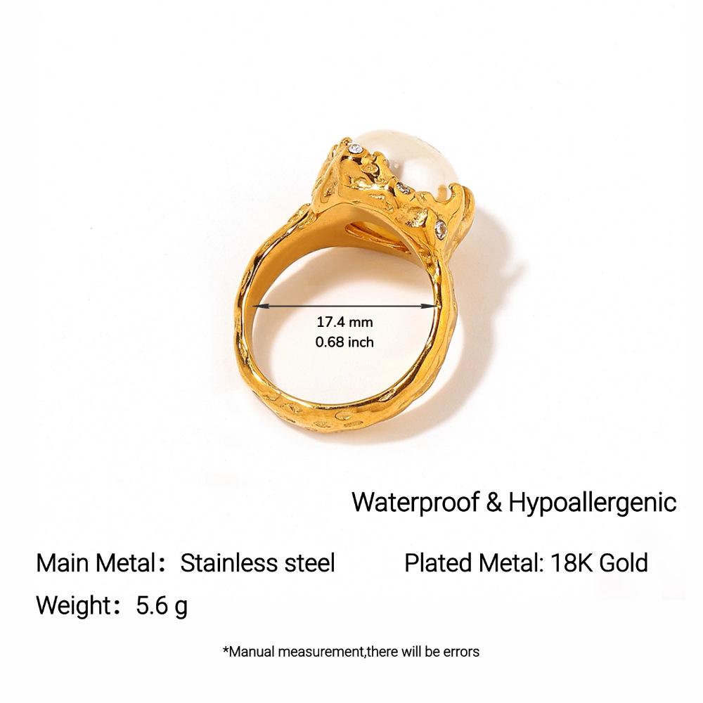 18k Gold Plated Stainless Steel & Pearl French Retro Ring - Durable, Colorfast, Waterproof Women s Jewelry