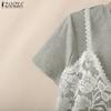 ZANZEA Women Lace Patchwork Casual Round Neck Short Sleeve T-Shirt