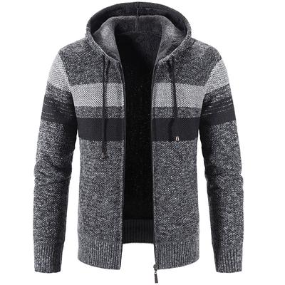 Winterpullover Mantel Herren Strickjacke mit Kapuze Fleece Warme Pullover Jacken Mode Gestreifte Strickjacke Herren Casual Reißverschluss Pullover