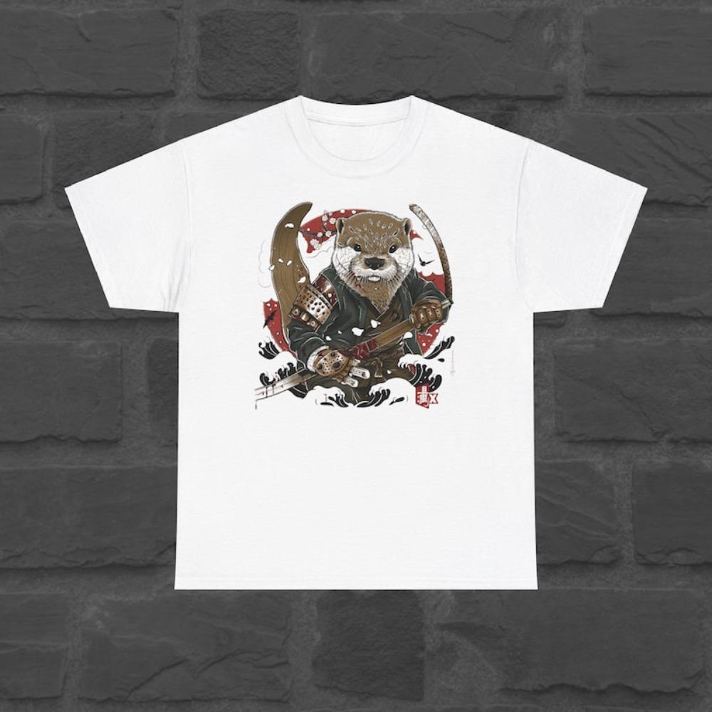 

Japanese Samurai Otter T-Shirt Funny Unique Design Printed Tshirt Men Crewneck Cotton Short Sleeve Casual Summer Male Tee Top... S разноцветный