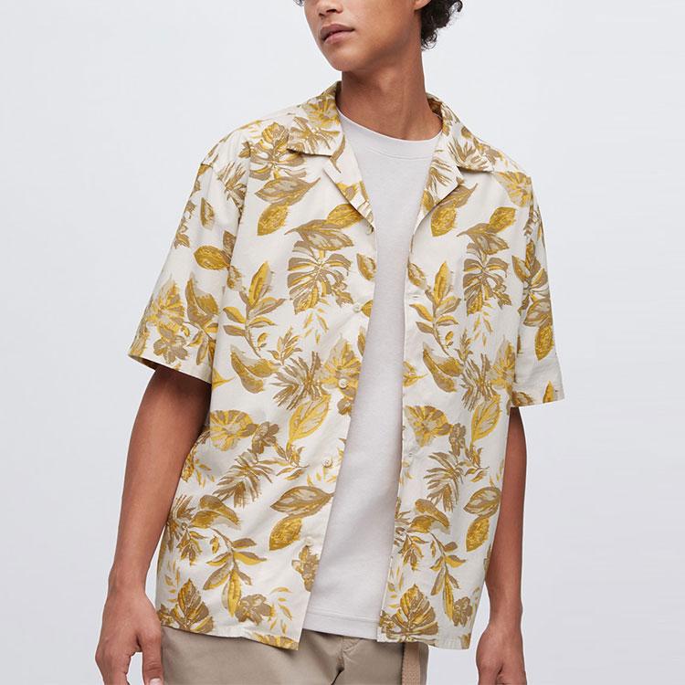 UNIQLO SS23 Pullover Leaf Print Short Sleeve Shirt Men shirts 458352-01