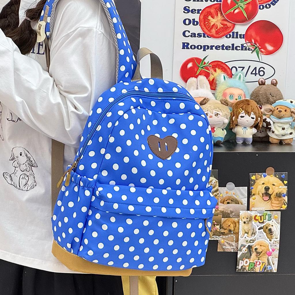 Schoolbag Korean retro polka dot backpack female campus versatile lightweight student schoolbag cute leisure commuter travel backpack