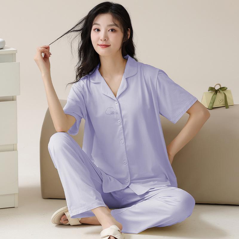 Women's Tencel Cotton Pajama Set: Summer Lyocell Short Sleeve, Long Pants, 3-Piece for Home or Outdoor Wear