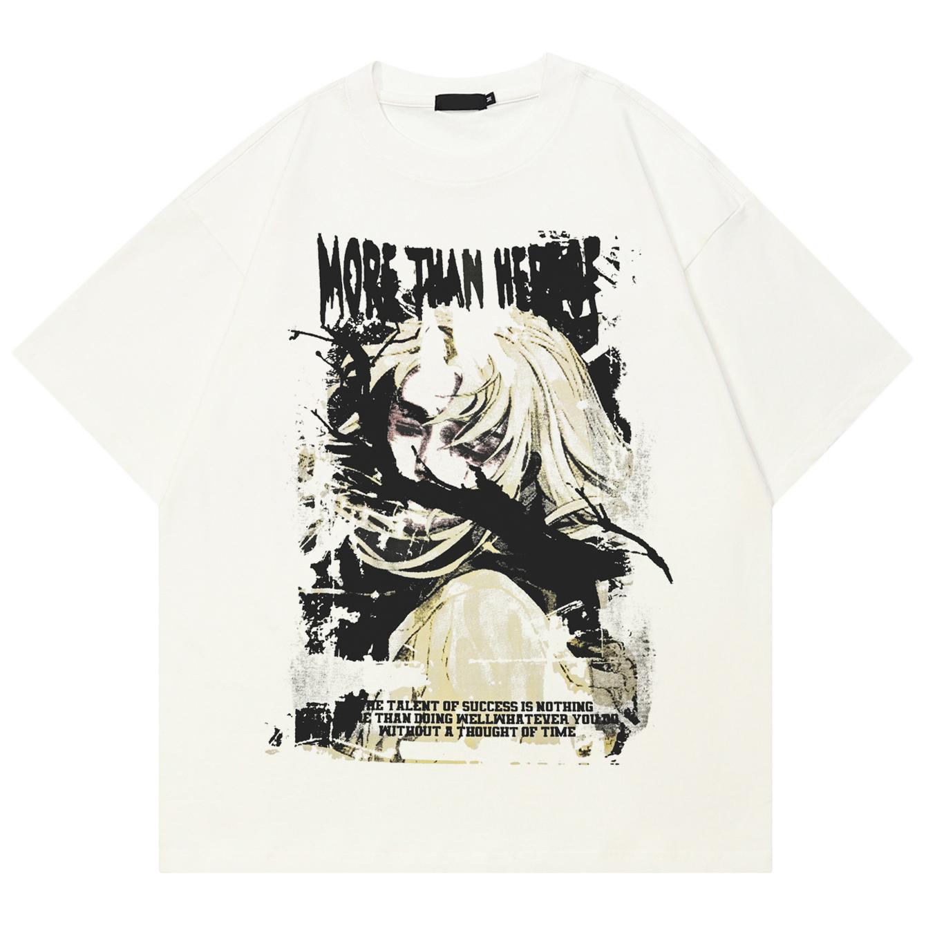 

Уличная одежда Футболка с рисунком аниме с обеих сторон Хлопковая футболка Унисекс Топы Футболки Летняя футболка с короткими рукавами XXL белый