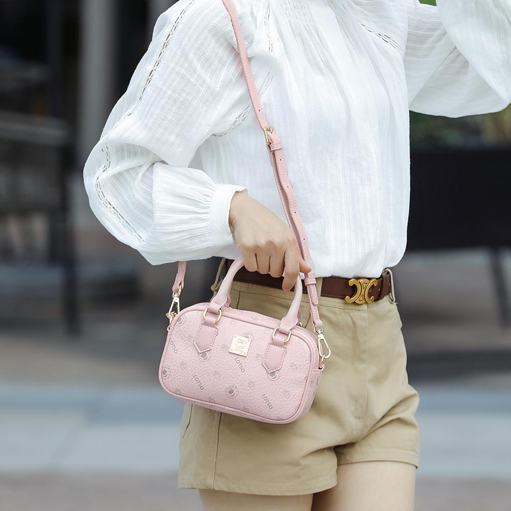 New Disney Strawberry Bear Series PVC One Shoulder Handbag Women's White/Pink BMK-72600