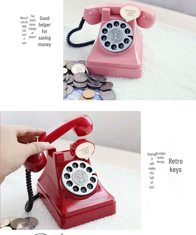 Girlwill Retro Phone Piggy Bank for Kids - Creative Plastic Coin Jar Gift