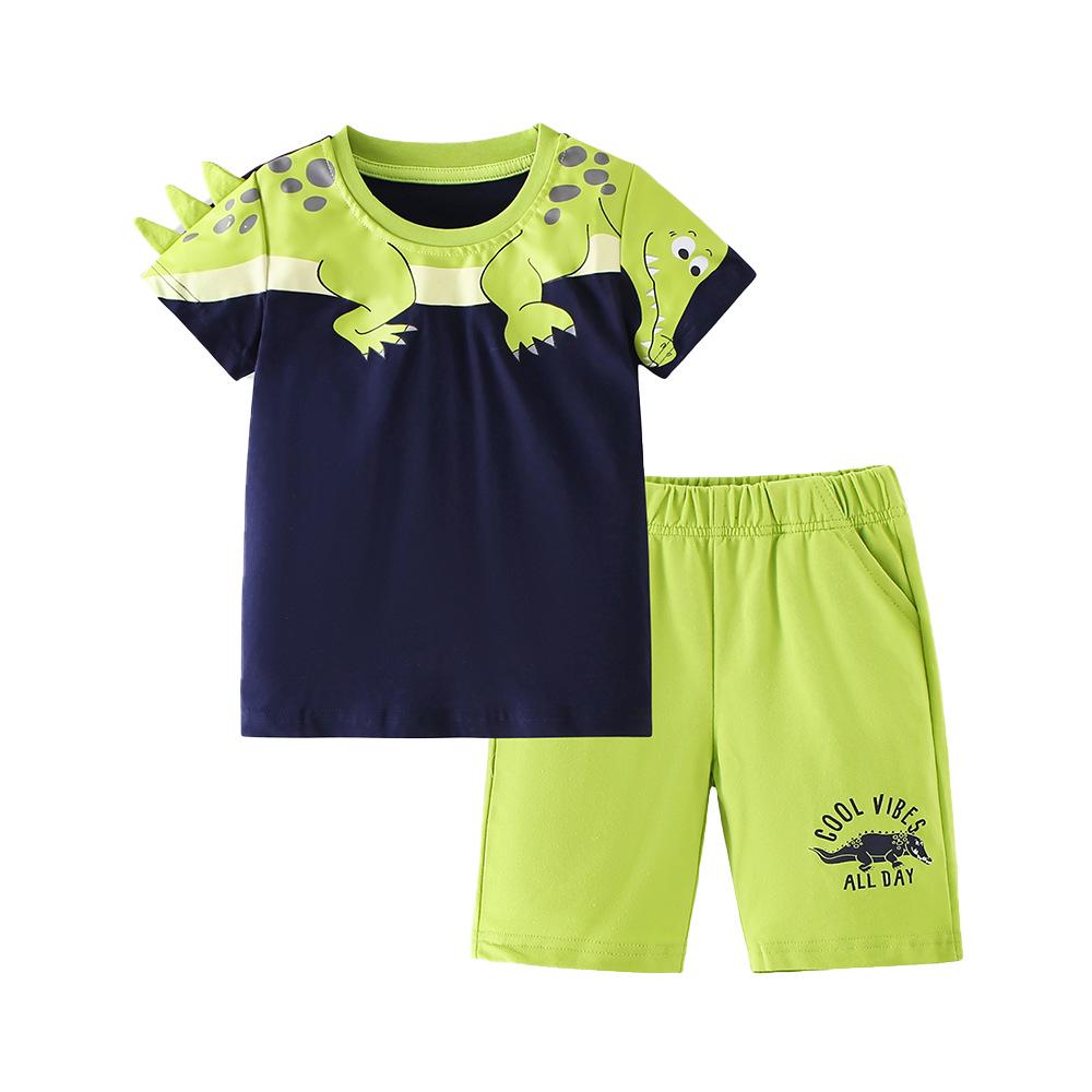European & American Kids  Spring/Summer Cartoon Crocodile Two-Piece Set - Round Neck, Small/Medium 100cm