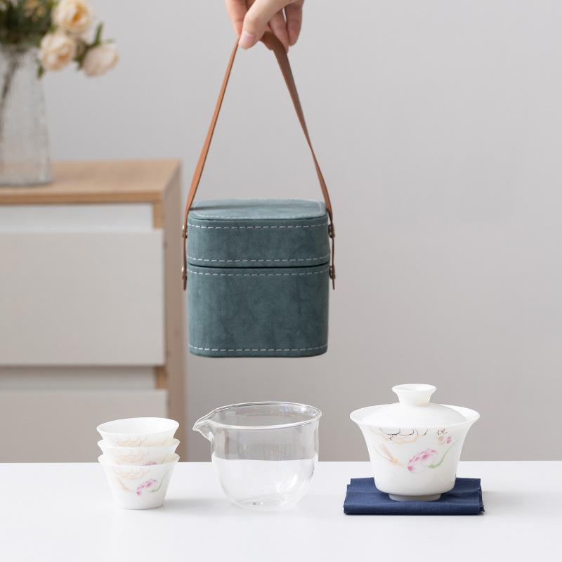 Suet Jade Porcelain Portable Travel Tea Set Souvenir Business Company Mid-Autumn Festival Gifts