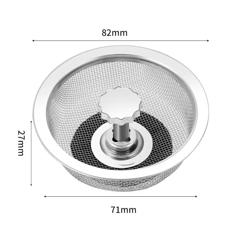 Kitchen Sink Strainer with Handle and Stopper Kitchen Sink Drain Basket/Stopper 3.3 Inch Stainless Steel Sink Mesh Sifter Filter