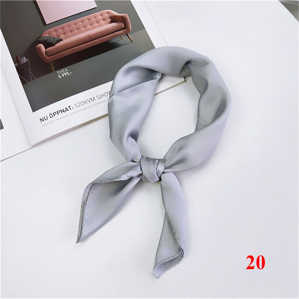 Gifts Elegant Solid Color Head Neck Hair Tie Band Silk Feel Satin Women Square Scarf