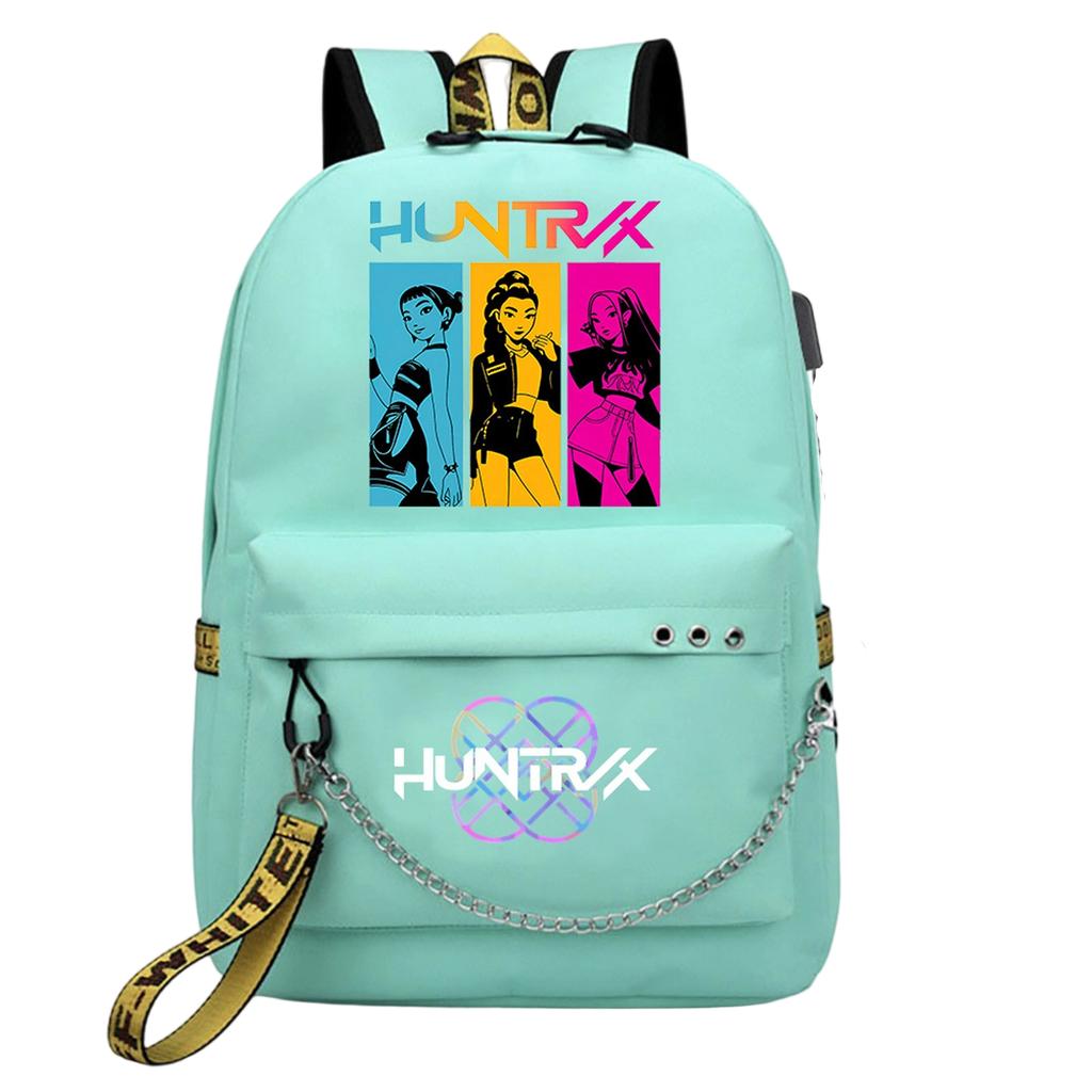 Witch  Girl Group Print Student Backpack Iron Chain Trendy Backpack USB Backpack