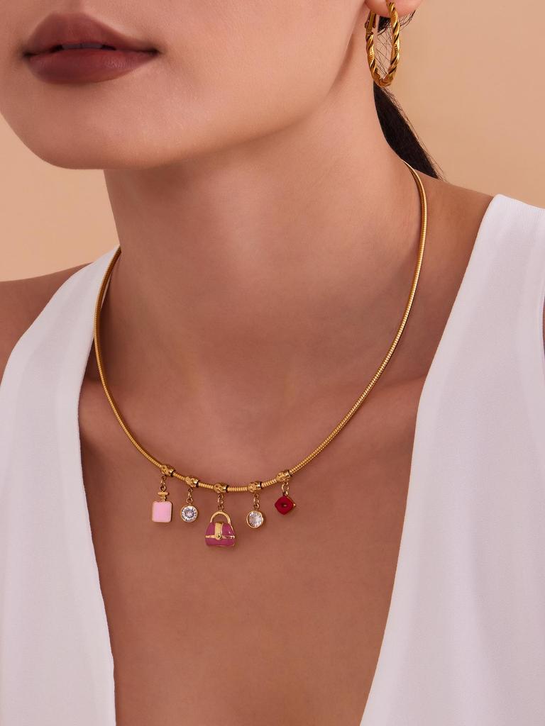 Oumeka Fruchtförmiger Zirkon-Choker mit Edelstahl-Anhänger für Damen