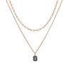 December Birthstone Double Layer Necklace: 18K Gold-Plated Rectangle Pendant