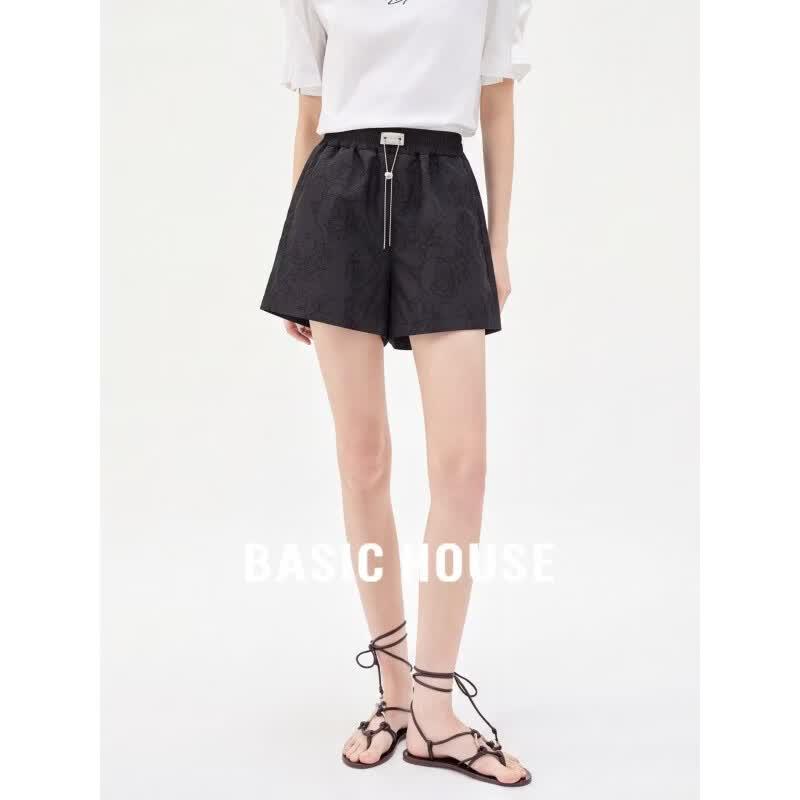 Basic House Women s New Chinese Style Ice Silk Shorts M