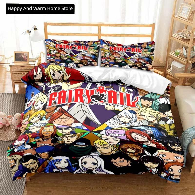 Comforter 3D Anime Fairy Tail Bedding Set Bed Three-Piece Set Single Double Bed Queen Size Adult Boys Bedroom