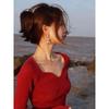 Autumn Chic Unique Waist Long Dress Engagement Toast Temperament Muse Fan Premium Red Long Sleeve Dress