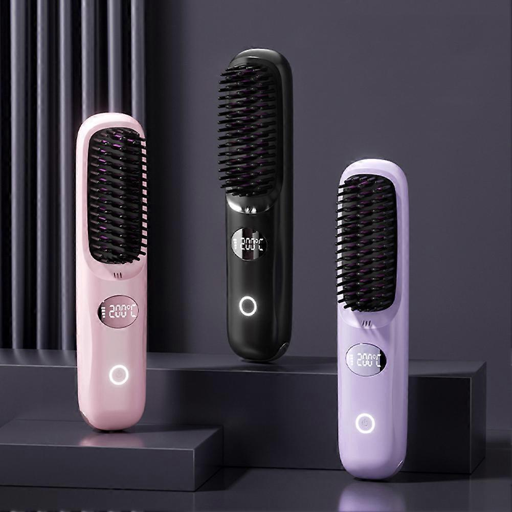 Wireless Hair Straightener Brush Hair Electric Negative Ions Ceramic Hot Comb for Home Travel