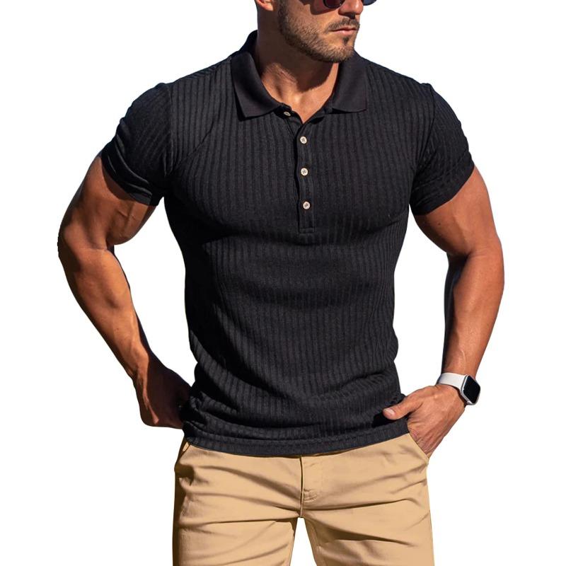 Mens Summer Casual Vertical Striped Short Sleeve Polo Shirt S