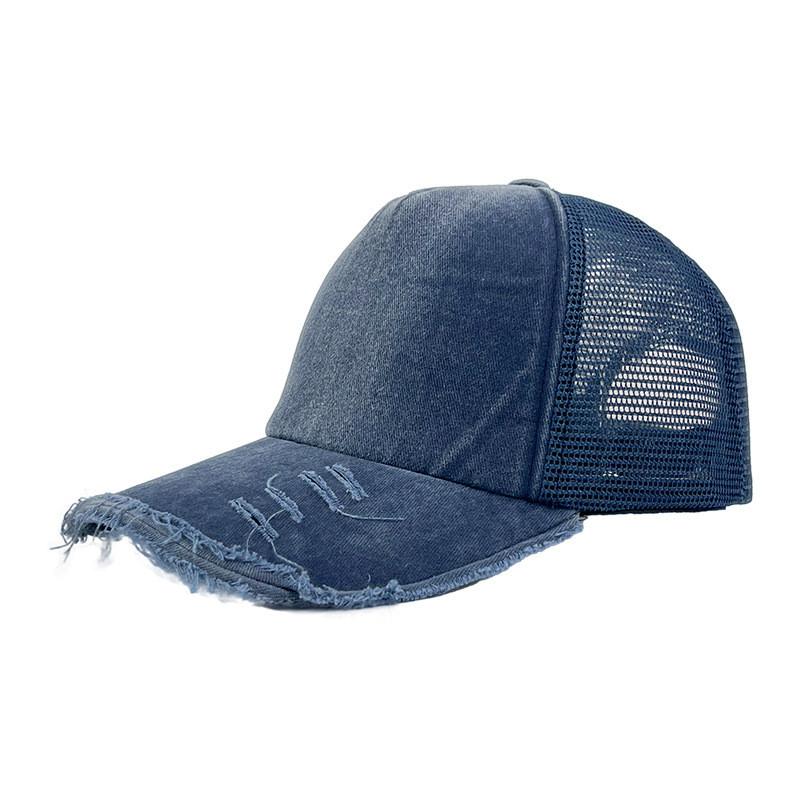 Ripped Fashion Denim Baseball Hat With Breathability Design For Casual Use Daily
