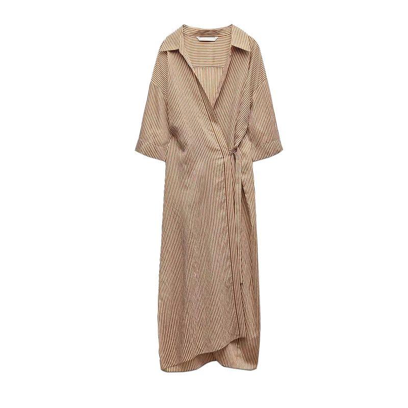 

Summer New Product Women s Clothes Retro Style Buckle Tie Decoration Stripes Shirt Style Midi Skirt Dress 8306270 Stripes L