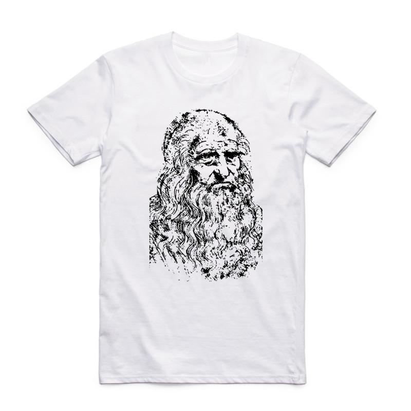 Moda Męska Lato 2019 Nadruk Da Vinci Rock Biały T-shirt Zabawny Cool Casual Krótki Rękaw Okrągły Dekolt Muzyka Gitara T-shirt