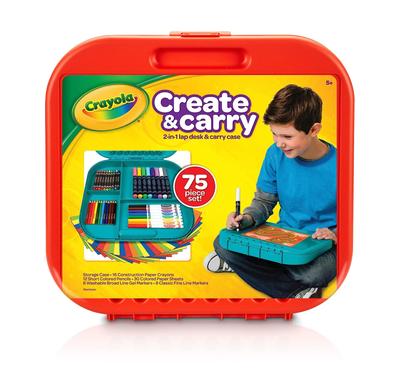 Crayola Create Carry Drawing Set with Drawing and Colored Vibrant Carrying Case Colors Authentic Product & Board, Crayons, Markers, Pencils. Colors.