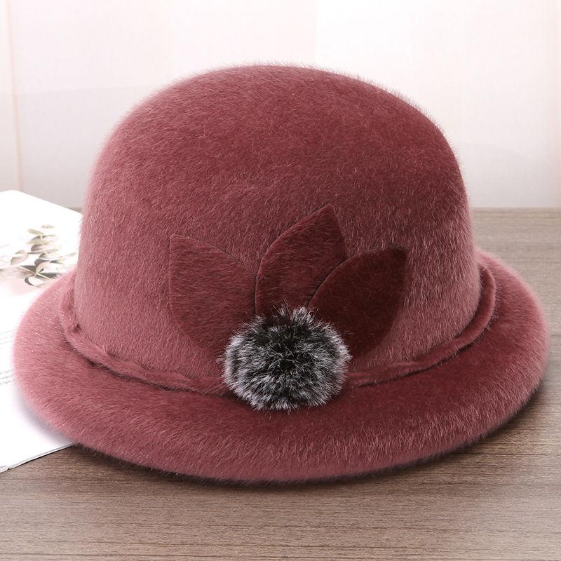 Elderly Hat Women's Autumn and Winter Woolen Top Hat Thickened Warm Grandma Hat Middle-aged Mother Basin Hat