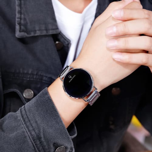 Touchscreen Digital LED Waterproof Men's and Women's Sports Casual Stainless Steel Wristwatch in Denim Blue