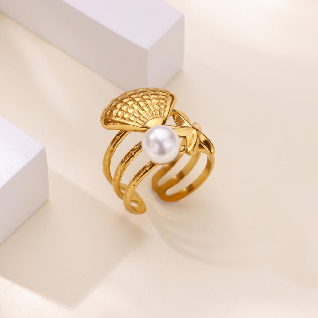 Ocean Pearl Starfish Shell Rings For Women Men Stainless Steel Gold Color Ring Summber Jewelry Beach Holiday Gifts Bague