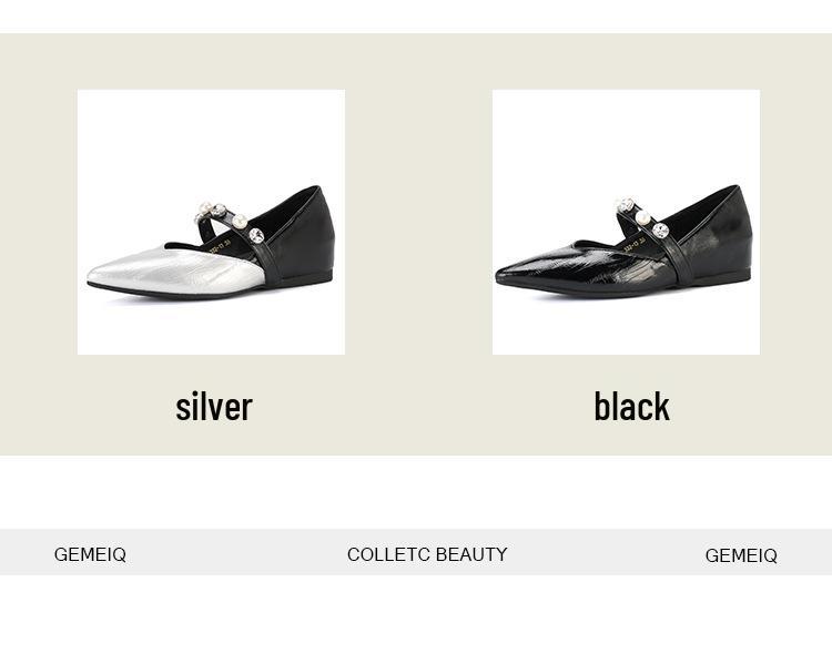 Spring & Autumn Beaded Strap Pointed Toe Mary Jane Shoes for Women